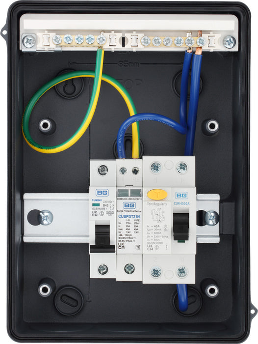 BG CFEV5A 5 Module IP65 Weatherproof Grey Metal EV Charger Circuit Protection with 40A 30mA Type A RCD, 40A B Curve MCB & Type 2 SPD - westbasedirect.com