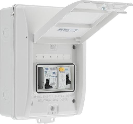 BG CFEV5AW 5 Module IP65 Weatherproof White Metal EV Charger Circuit Protection with 40A 30mA Type A RCD, 40A B Curve MCB & Type 2 SPD - westbasedirect.com