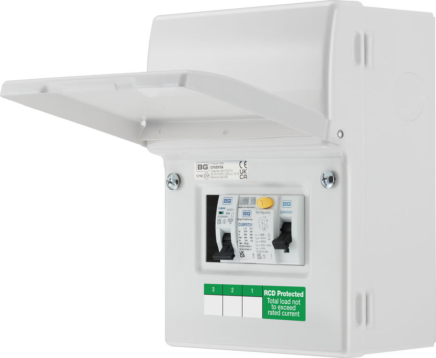 BG CFUEV5A 5 Module IP20 Metal Metal EV Charger Circuit Protection with 40A 30mA Type A RCD, 40A B Curve MCB & Type 2 SPD - westbasedirect.com