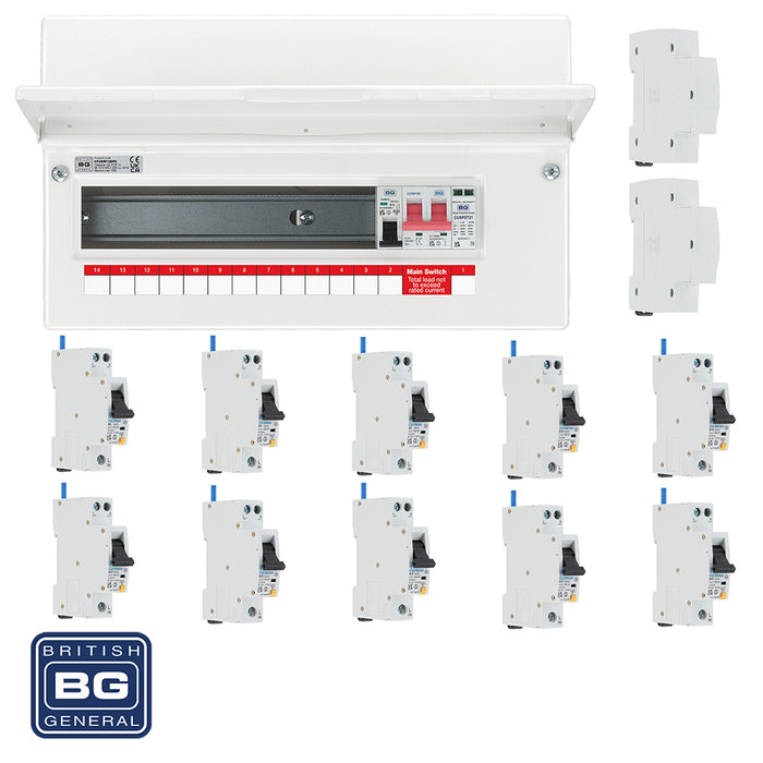 BG Fortress CFUSW12SPD 16 Module 12 Way 100A Main Switch Consumer Unit with T2 SPD + 10 RCBOs & 2x CUA19 FREE Blanks - westbasedirect.com