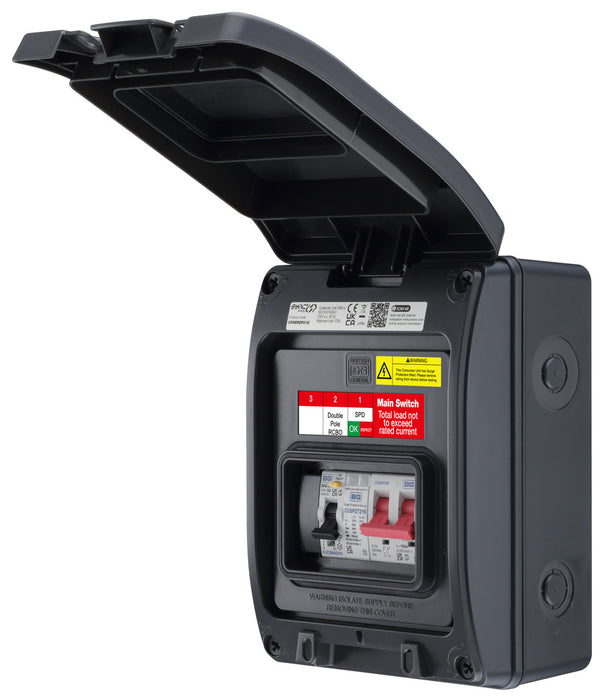 BG CP5MRDPS1G 5 Module IP66 Weatherproof Grey Plastic EV Charger Circuit Protection with 100A Main Switch, 40A 30mA Type A DP RCBO & Type 2 SPD - westbasedirect.com