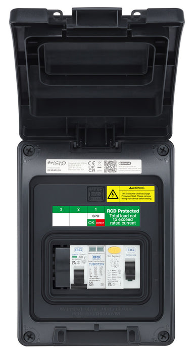 BG CP5R4PS1G 5 Module IP66 Weatherproof Grey Plastic EV Charger Circuit Protection with 40A 30mA Type A RCD, 40A B Curve MCB & Type 2 SPD - westbasedirect.com