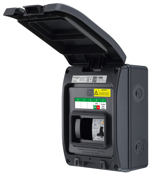BG CP5RDPS3G 5 Module IP66 Weatherproof Grey Plastic EV Charger Circuit Protection with 40A 30mA Type A DP RCBO & Type 2 SPD - westbasedirect.com
