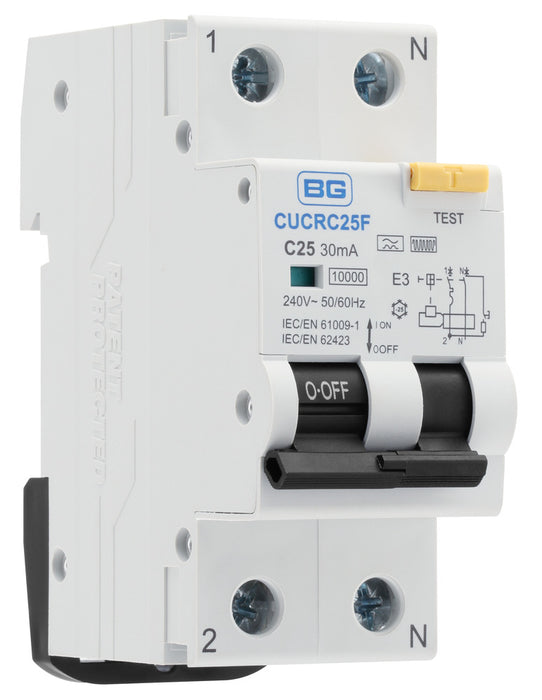 BG CUCRC25F 25A 30mA C Curve Type F Double Pole Compact RCBO Bi-Directional - westbasedirect.com
