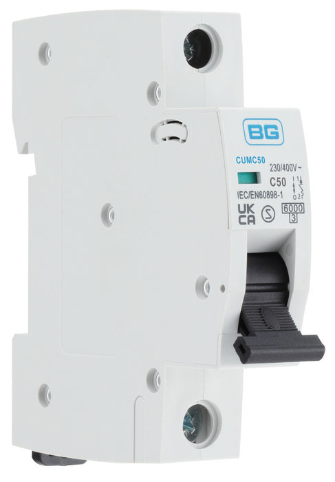 BG CUMC50 50A Single Pole 1 Module 6kA C Curve MCB - westbasedirect.com