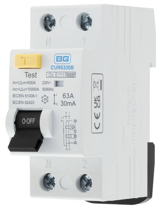BG CUR6330B 63A Double Pole 2 Module 30mA Type B RCD Bi-Directional - westbasedirect.com
