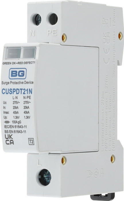 BG CUSPDT21N Type 2 Single Phase Surge Protection Device TNS PME & TT Systems - westbasedirect.com