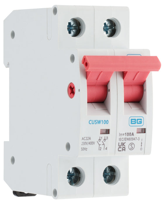 BG CUSW100 100A Double Pole 2 Module Main Switch (Isolator) - westbasedirect.com