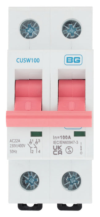 BG CUSW100 100A Double Pole 2 Module Main Switch (Isolator) - westbasedirect.com