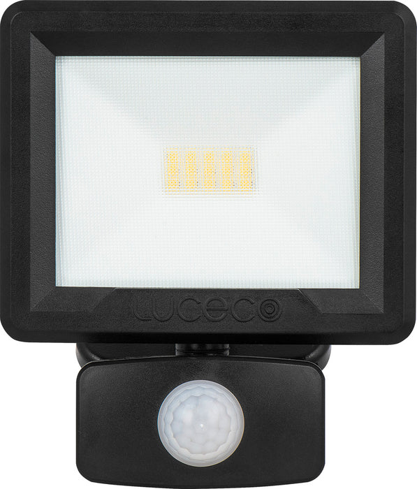 Luceco EFLD10B40P-06 10W Essence Security PIR Floodlight with Ball Joint 1m Cable - Dusk-Till-Dawn Override PIR - Black - westbasedirect.com