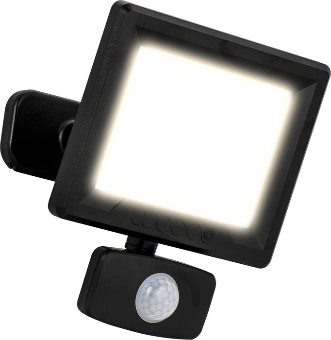 Luceco EFLD20B40P-06 20W Essence Security PIR Floodlight with Ball Joint 1m Cable - Dusk-Till-Dawn Override PIR - Black - westbasedirect.com