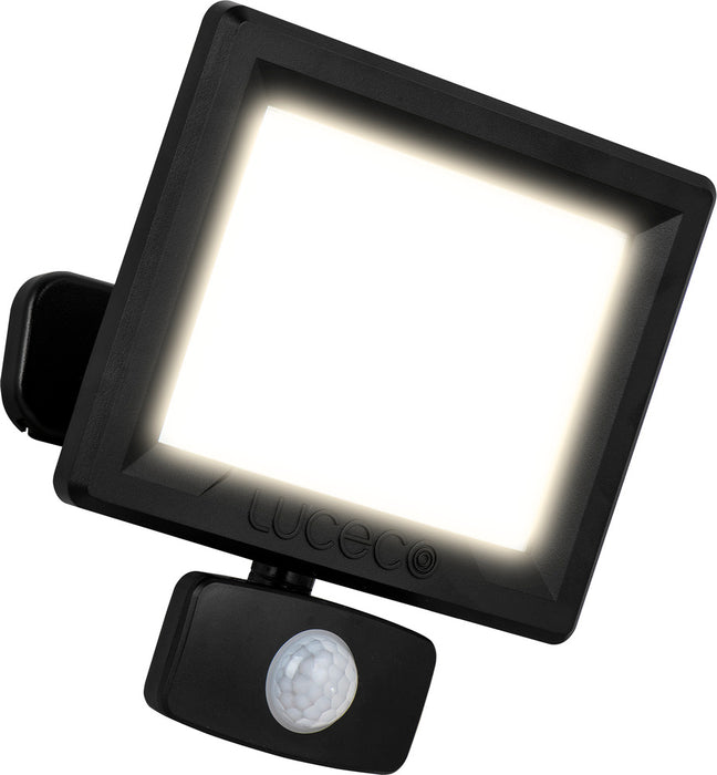 Luceco EFLD30B40P-06 30W Essence Security PIR Floodlight with Ball Joint 1m Cable - Dusk-Till-Dawn Override PIR - Black - westbasedirect.com