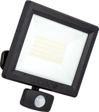 Luceco EFLD50B40P-06 50W Essence Security PIR Floodlight with Ball Joint 1m Cable - Dusk-Till-Dawn Override PIR - Black