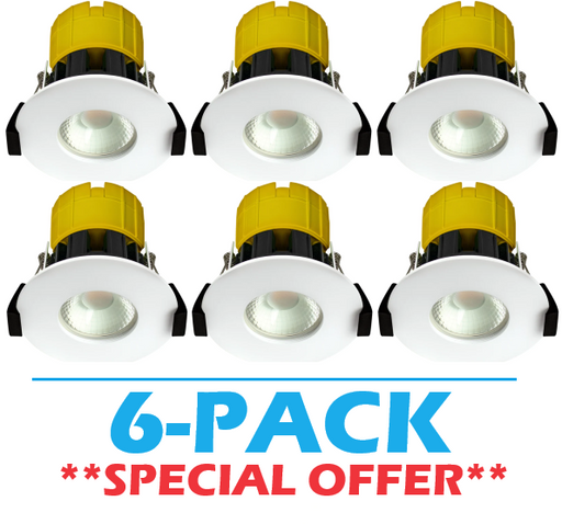 Luceco EFTD2W/6 FType Dim2Warm 6W IP65 Fire Rated Downlight - White (6 Pack) - westbasedirect.com