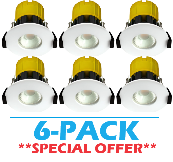 Luceco EFTD2W/6 FType Dim2Warm 6W IP65 Fire Rated Downlight - White (6 Pack) - westbasedirect.com