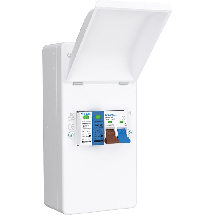 LIVE Electrical EMU4-SP 4 Way IP40 Metal EV Charging Unit with DP 100A Main Switch & 20/40kA 1P+N Surge Protective Device