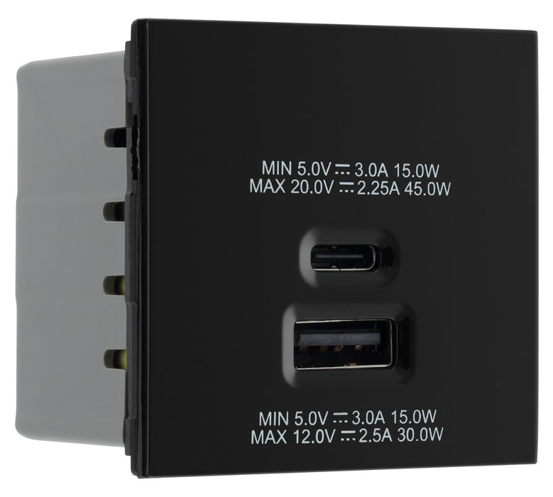BG EMUSBAC45B Euro Module 2 Port A & C 45 USB Charging Module - Black - westbasedirect.com
