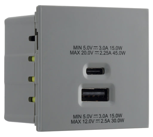 BG EMUSBAC45G Euro Module 2 Port A & C 45 USB Charging Module - Grey - westbasedirect.com