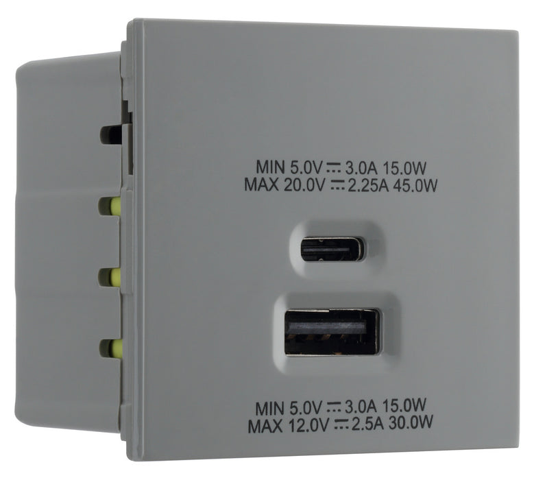 BG EMUSBAC45G Euro Module 2 Port A & C 45 USB Charging Module - Grey - westbasedirect.com