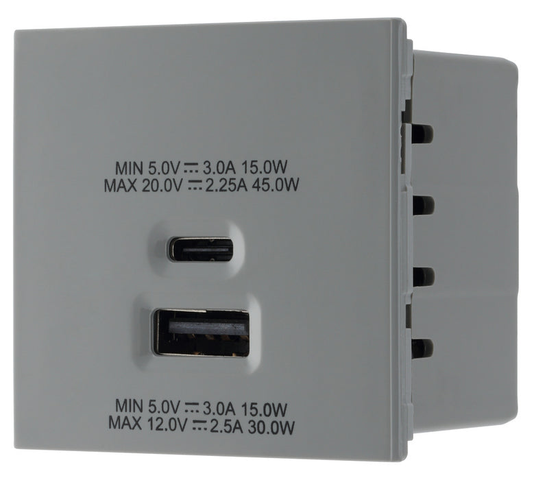 BG EMUSBAC45G Euro Module 2 Port A & C 45 USB Charging Module - Grey - westbasedirect.com