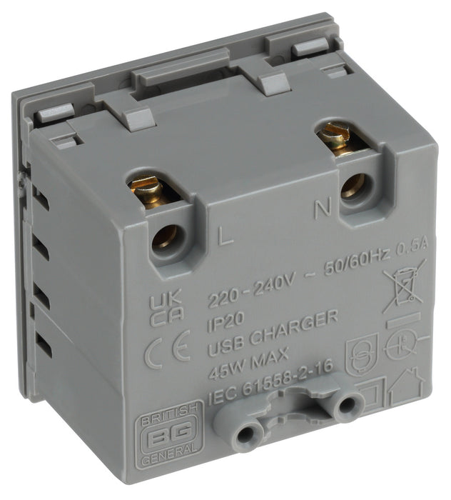 BG EMUSBAC45G Euro Module 2 Port A & C 45 USB Charging Module - Grey - westbasedirect.com