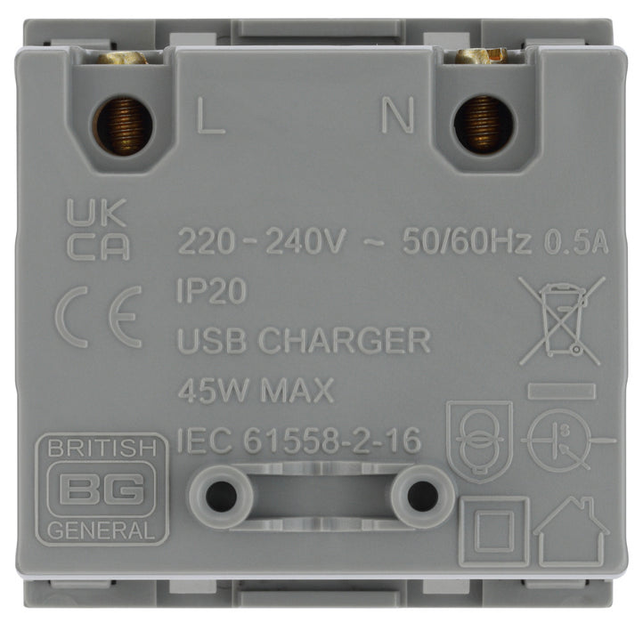 BG EMUSBAC45G Euro Module 2 Port A & C 45 USB Charging Module - Grey - westbasedirect.com