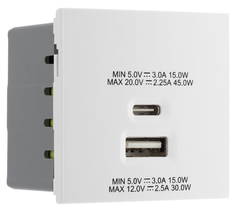 BG EMUSBAC45W Euro Module 2 Port A & C 45 USB Charging Module - White - westbasedirect.com