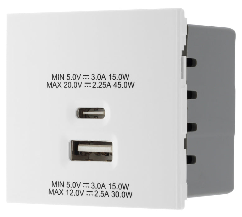 BG EMUSBAC45W Euro Module 2 Port A & C 45 USB Charging Module - White - westbasedirect.com