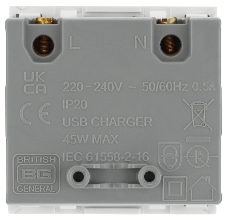 BG EMUSBAC45W Euro Module 2 Port A & C 45 USB Charging Module - White - westbasedirect.com