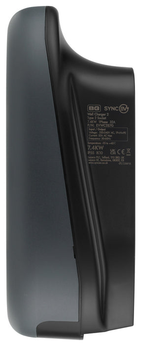 BG SyncEV EVWC2S22GR EV Wall Charger 22kW Three Phase Type 2 Socketed Wi-Fi/LAN/RFID - Black - westbasedirect.com