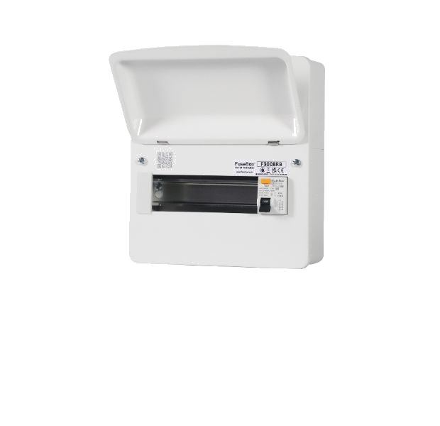 FuseBox F3008RB 10 Module 8 Way RCD Incomer Consumer Unit with 63A 30mA Type B RCD - westbasedirect.com