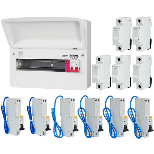 FuseBox F3011MZ 11 Way T2 SPD Consumer Unit + 6 Type A RCBOs & 5x FREE DIN Rail Blanks - westbasedirect.com
