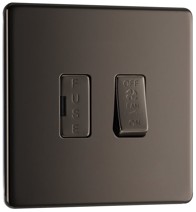 BG FBN15F Flatplate Screwless Triple Pole Fused Fan Isolator Switch 10A - Black Nickel - westbasedirect.com