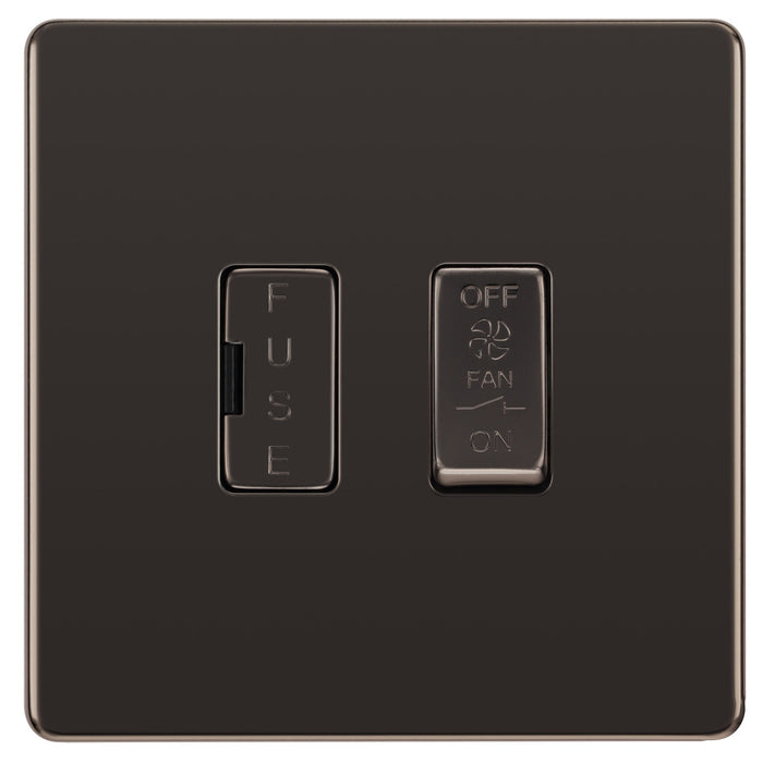 BG FBN15F Flatplate Screwless Triple Pole Fused Fan Isolator Switch 10A - Black Nickel - westbasedirect.com