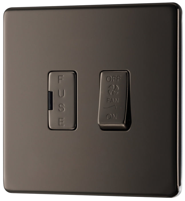 BG FBN15F Flatplate Screwless Triple Pole Fused Fan Isolator Switch 10A - Black Nickel - westbasedirect.com