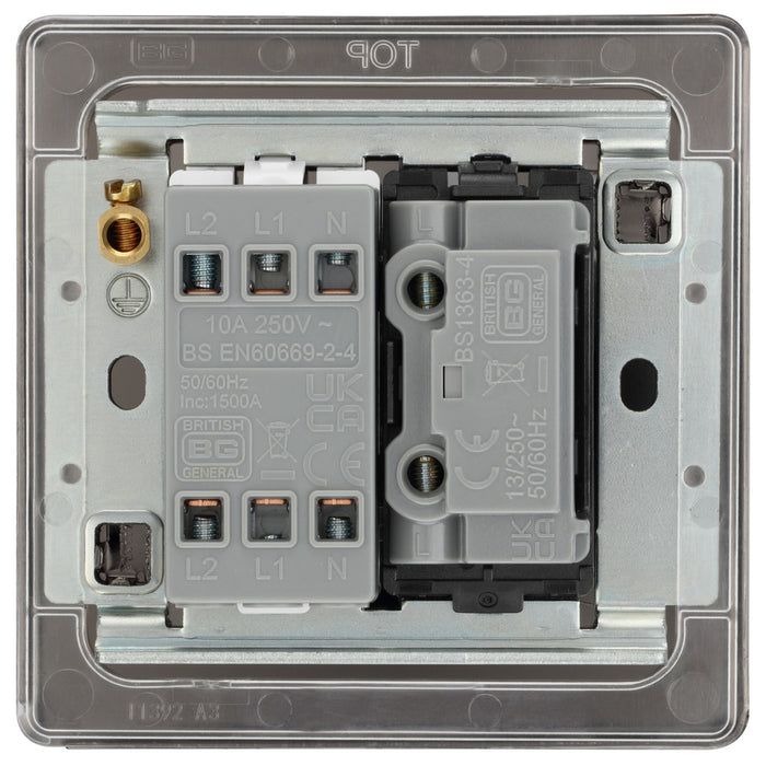 BG FBN15F Flatplate Screwless Triple Pole Fused Fan Isolator Switch 10A - Black Nickel - westbasedirect.com