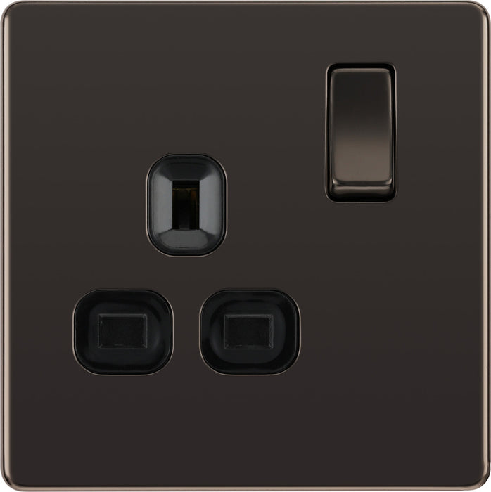 BG FBN21B Flatplate Screwless Single Socket 13A - Black Insert - Black Nickel - westbasedirect.com