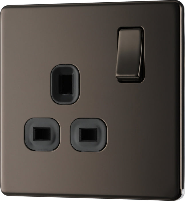 BG FBN21B Flatplate Screwless Single Socket 13A - Black Insert - Black Nickel - westbasedirect.com