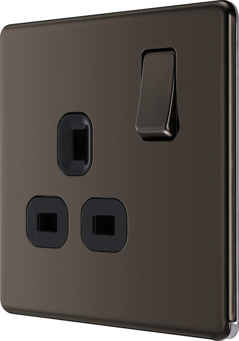 BG FBN21B Flatplate Screwless Single Socket 13A - Black Insert - Black Nickel - westbasedirect.com