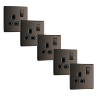 BG FBN21Bx5 Flatplate Screwless Single Socket 13A - Black Insert - Black Nickel (5 Pack)