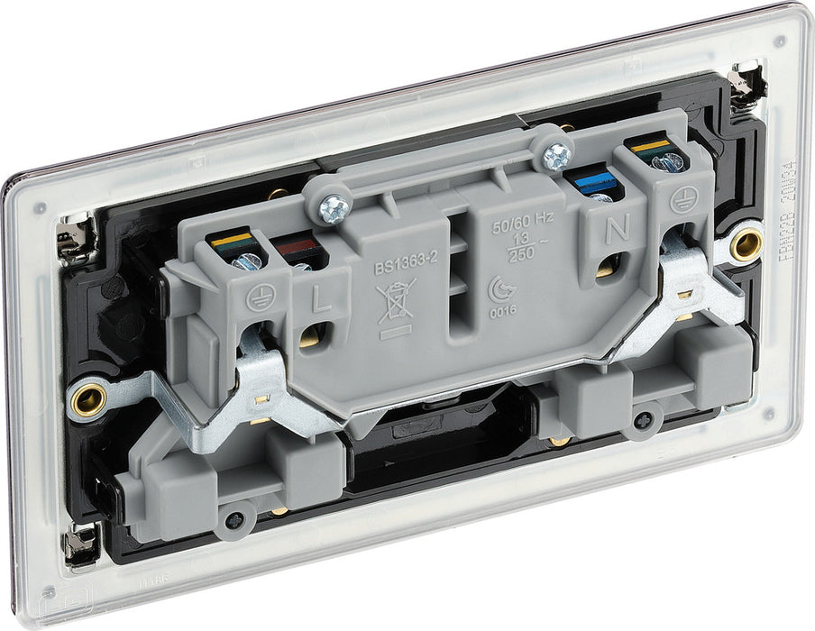 BG FBN22B Flatplate Screwless Double Socket 13A - Black Insert - Black Nickel (5 Pack) - westbasedirect.com