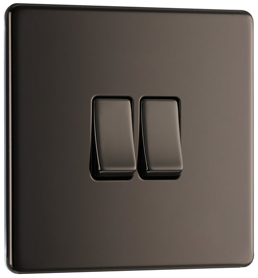 BG FBN42 Flatplate Screwless Double Light Switch 10A - Black Nickel - westbasedirect.com