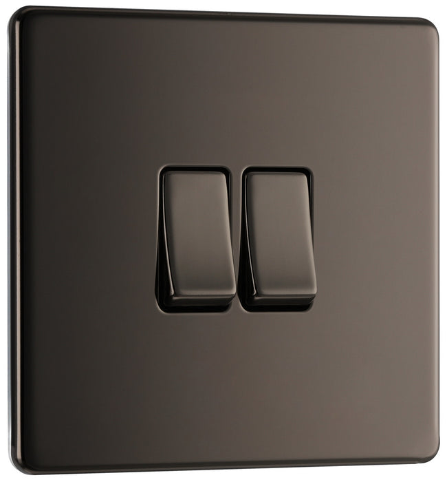 BG FBN42 Flatplate Screwless Double Light Switch 10A - Black Nickel - westbasedirect.com