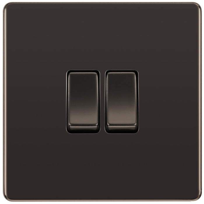 BG FBN42 Flatplate Screwless Double Light Switch 10A - Black Nickel (5 Pack) - westbasedirect.com