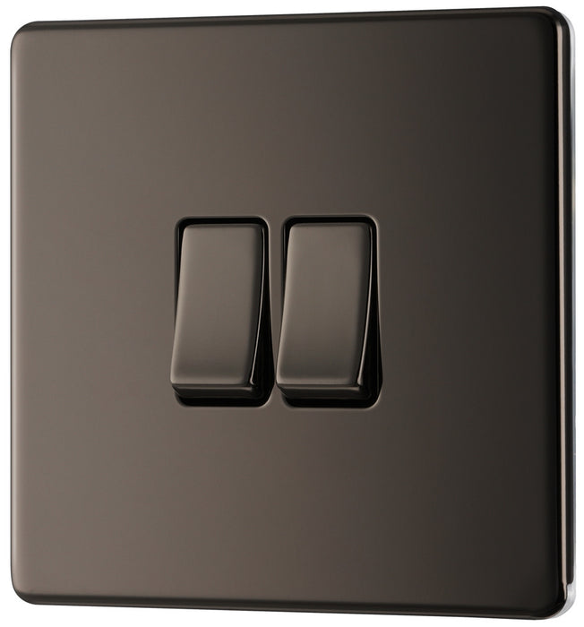 BG FBN42 Flatplate Screwless Double Light Switch 10A - Black Nickel (5 Pack) - westbasedirect.com