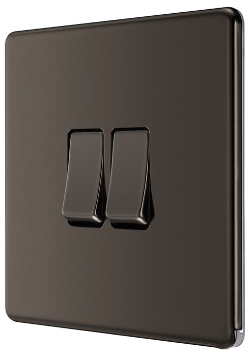 BG FBN42 Flatplate Screwless Double Light Switch 10A - Black Nickel (5 Pack) - westbasedirect.com
