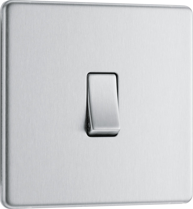 BG FBS12 Flatplate Screwless Single Light Switch 10A - Brushed Steel (5 Pack) - westbasedirect.com