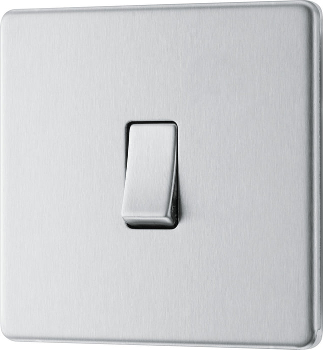 BG FBS12 Flatplate Screwless Single Light Switch 10A - Brushed Steel (5 Pack) - westbasedirect.com