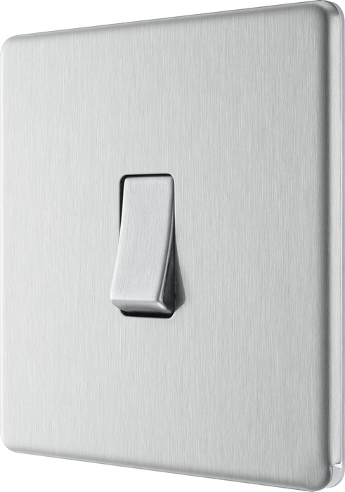 BG FBS12 Flatplate Screwless Single Light Switch 10A - Brushed Steel (5 Pack) - westbasedirect.com