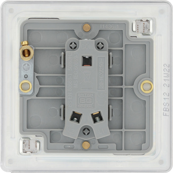 BG FBS12 Flatplate Screwless Single Light Switch 10A - Brushed Steel - westbasedirect.com